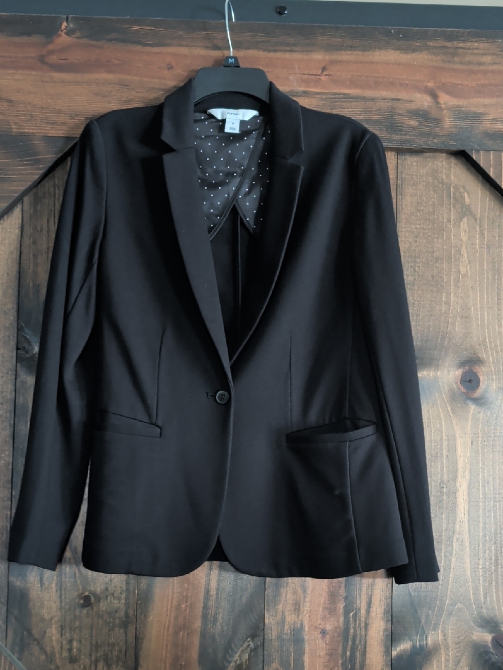 Old Navy Black Blazer with White Polka Dot Lining